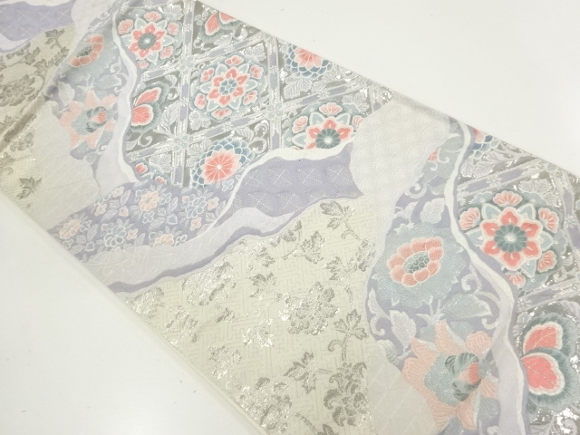JAPANESE KIMONO / ANTIQUE FUKURO OBI / SILK / WOVEN FLORAL CREST